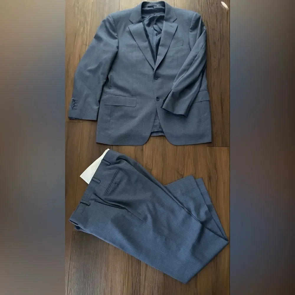 CANALI Size 34 Grey & Navy Plaid Wool Single Breasted Suit